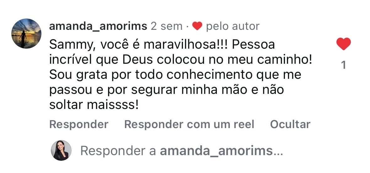 Comentário de mentorada agradecendo a mentoria no Instagram