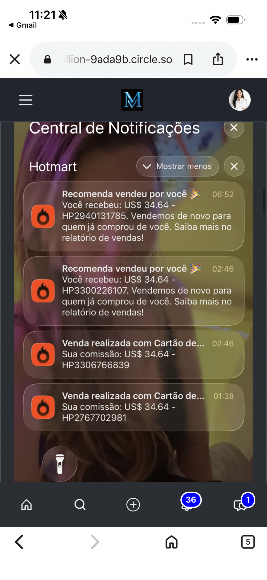 Notificações de vendas recebidas no celular
